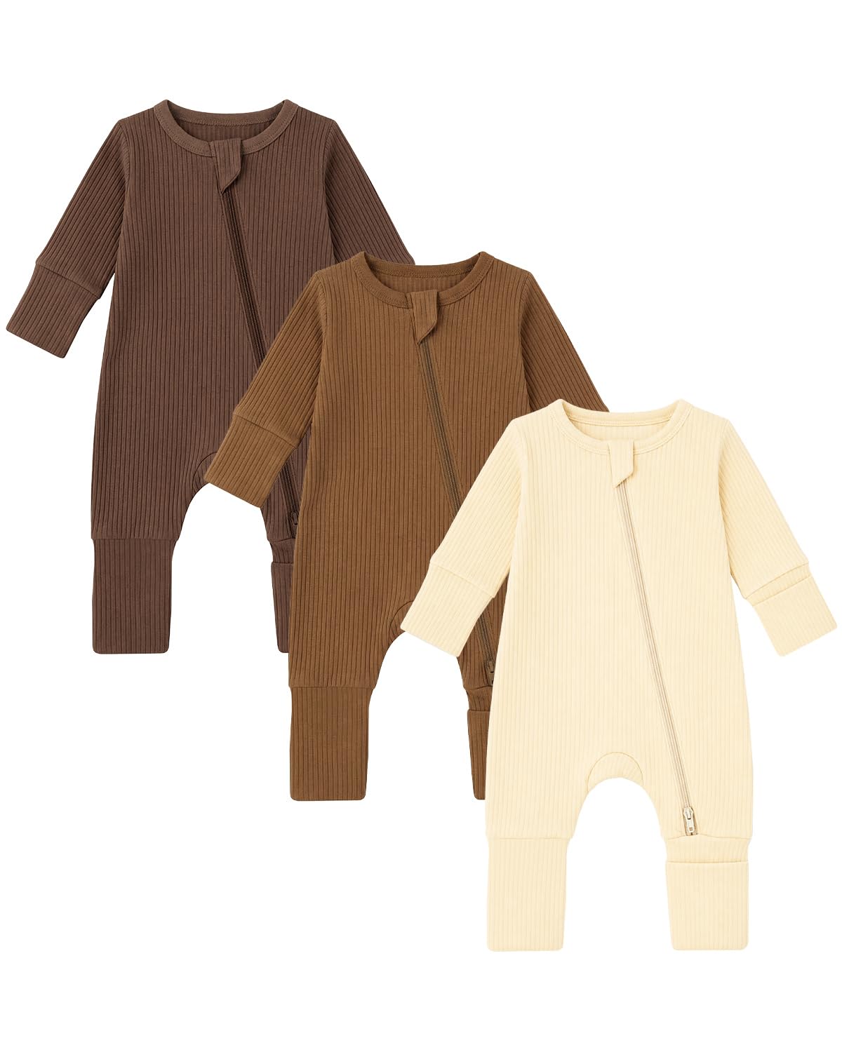 JiAmy Pigiama per neonato, in cotone, a maniche lunghe, con cerniera, pagliaccetto con piedi, abbigliamento per neonati, 2 pezzi