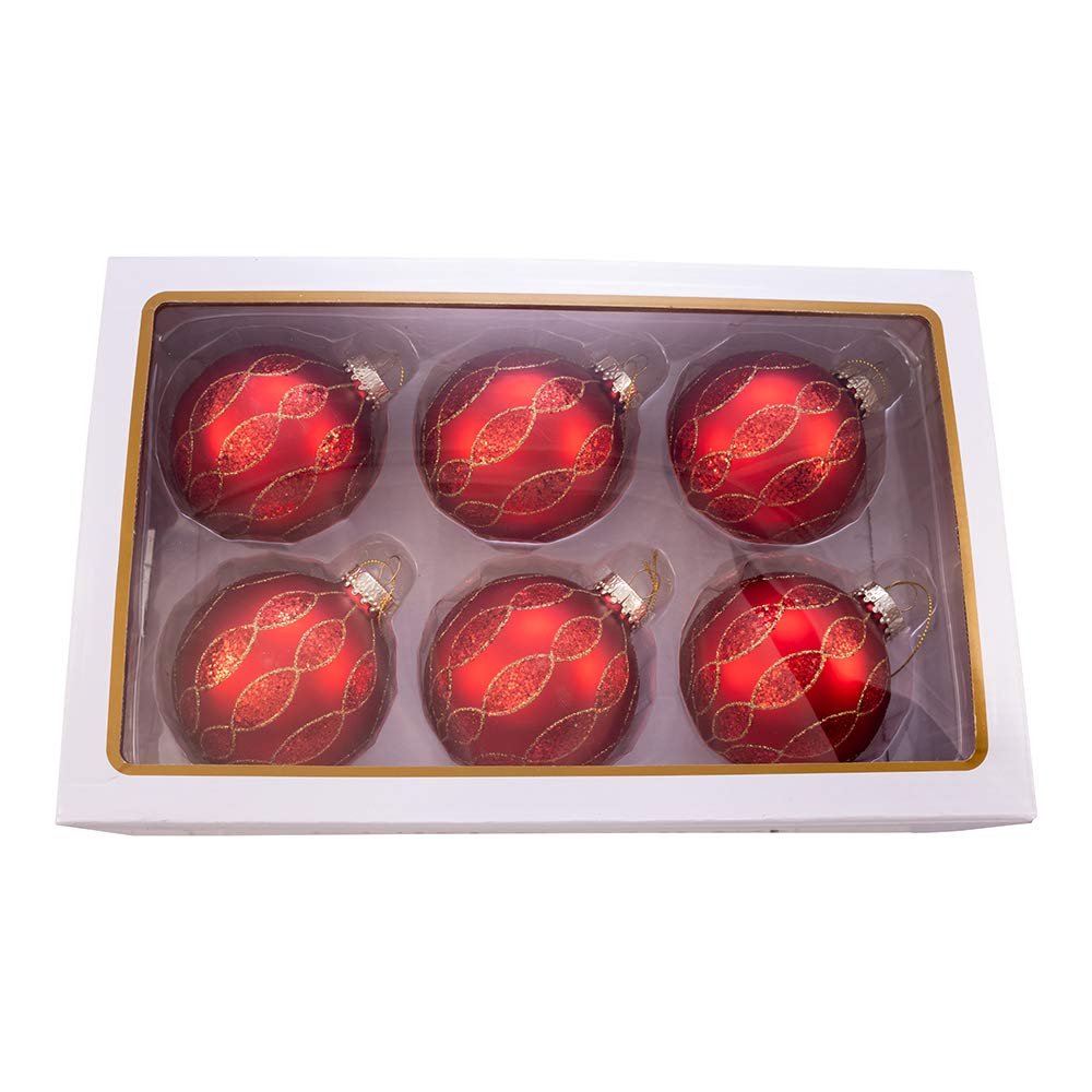 Kurt Adler Set 6 Palline Di Natale In Vetro | 80mm, Glitter E Paillettes Argento