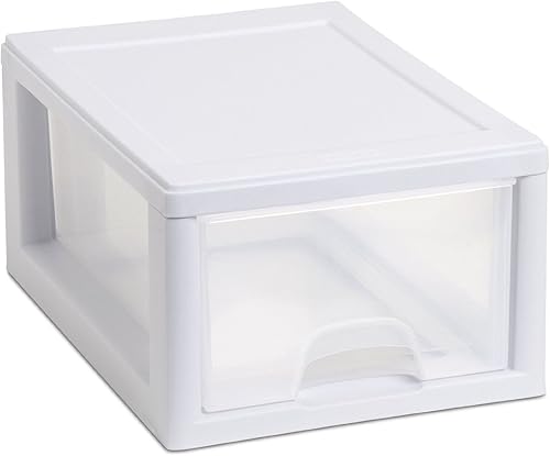 Miniatura 5 de Sterilite 20518006 - Cajón apilable de 6 cuartos de galón 57 litros marco blanco con cajón transparente paquete de 6