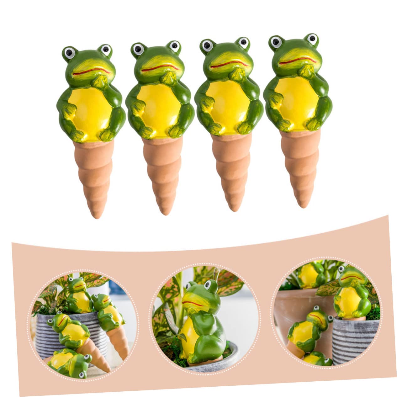 Gatuida Picchetti per Irrigazione Goccia a Forma di Rana, 4 Pezzi | Ceramica Rossa, Controllo del Volume Acqua, per Piante su Prato e Patio