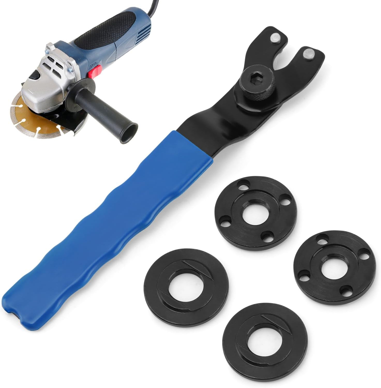 Adjustable Spanner Wrench Angle Grinder Key Tool, Grinder Spanner Wrench, with Grinder Flange Nuts(Blue)