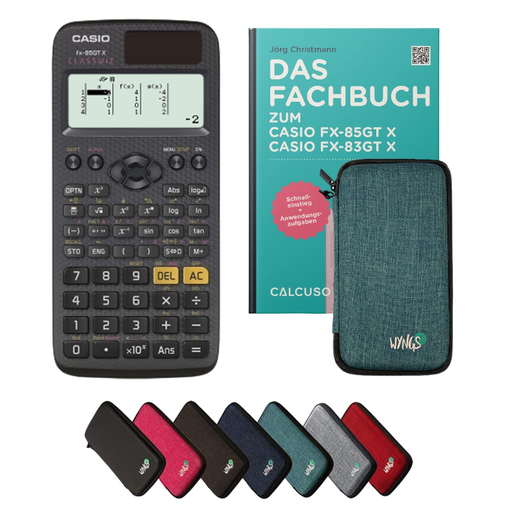 Casio fx-85GT X Incl. Funda Protectora Turquesa y Libro especializado (64 páginas, DIN A5) – Calculadora científica – Smart Set (Alemán)