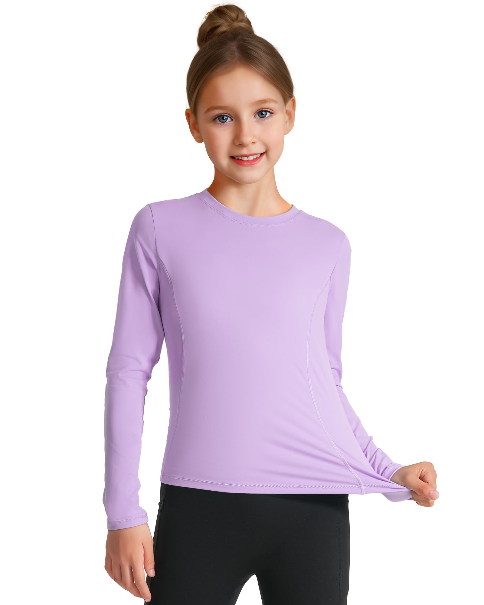HASMES Girls Long Sleeve Athletic Shirts Kids Quick Dry Cheer Yoga Tops