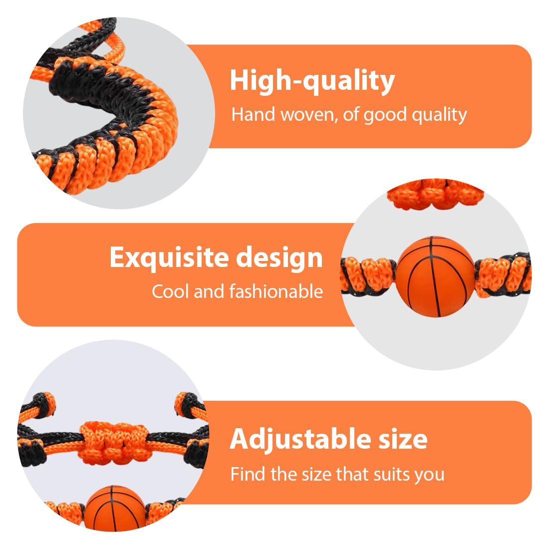 Cuerda negra y naranja pulsera trenzada baloncesto regalos Pascua niños 5-12 años