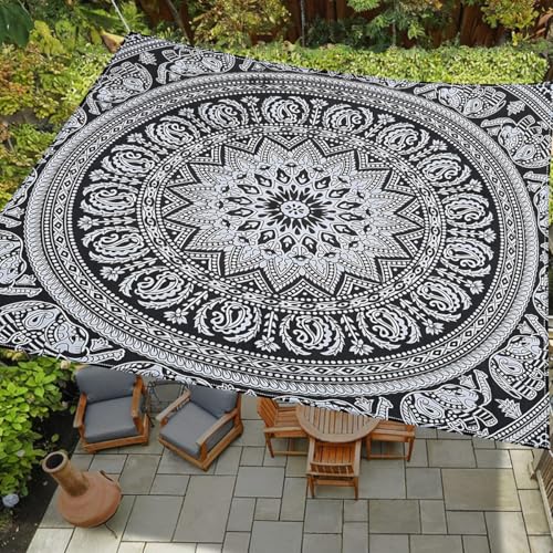 Morbuy Toldos Exterior Terraza Rectangular con Cuerda, Patrón Mandala 3D Lona Sombra Transpirable Impermeable Toldo Camping Malla de Sombreo para Patio,Jardín, Terraza (B,200x240cm)