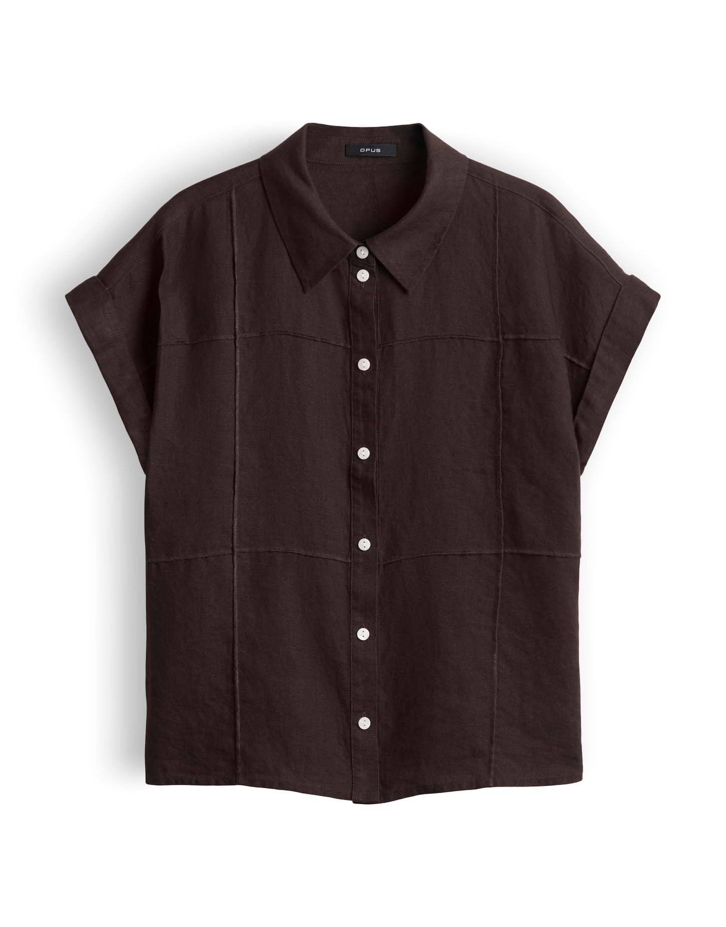 OPUS Damen Kurzarmbluse | Leinenbluse mit dreidimensionalen Karo Regular Fit