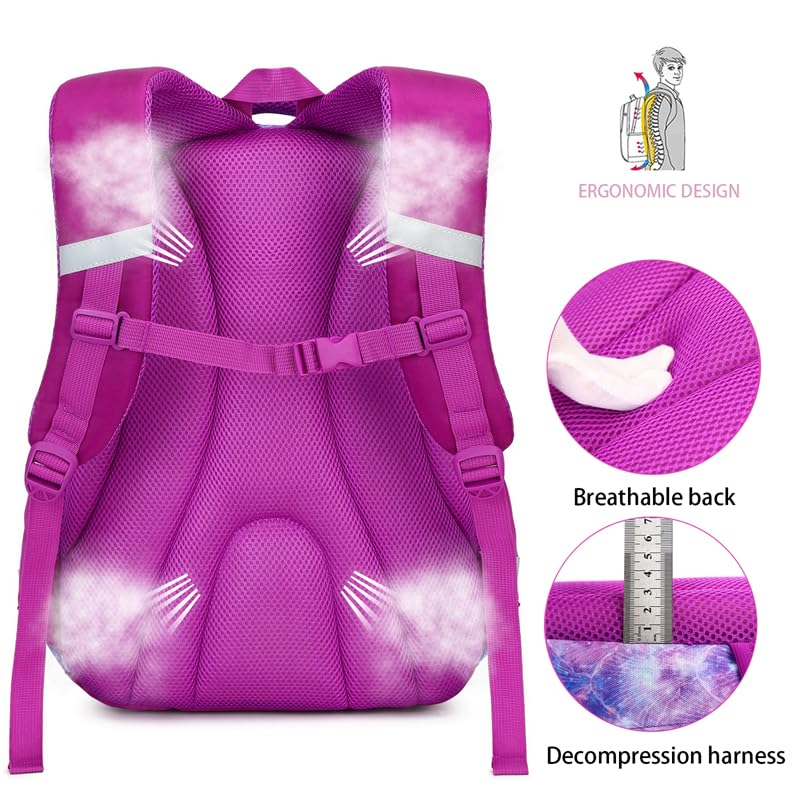Image of Cusangel Purple Mermaid 3pcs Set with Lunch Box Pencil Case,Multi Compartment Backpack, Dinosaur Backpack Chest Strap Side Pockets 16 Inch