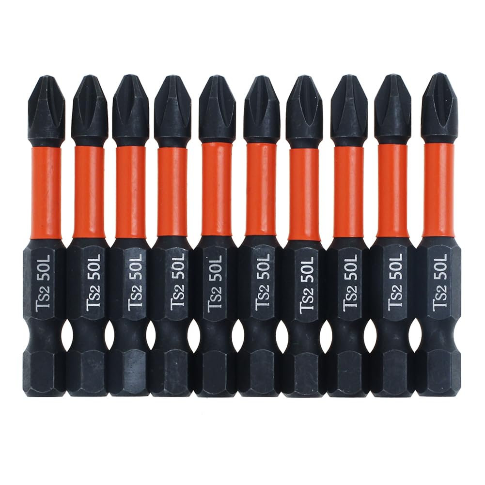 10PCS High Torque Impact Driver Bits - Magnetic Phillips #2 PH2 TS2 Steel Head Drill Screwdriver Bits (Length: 2")