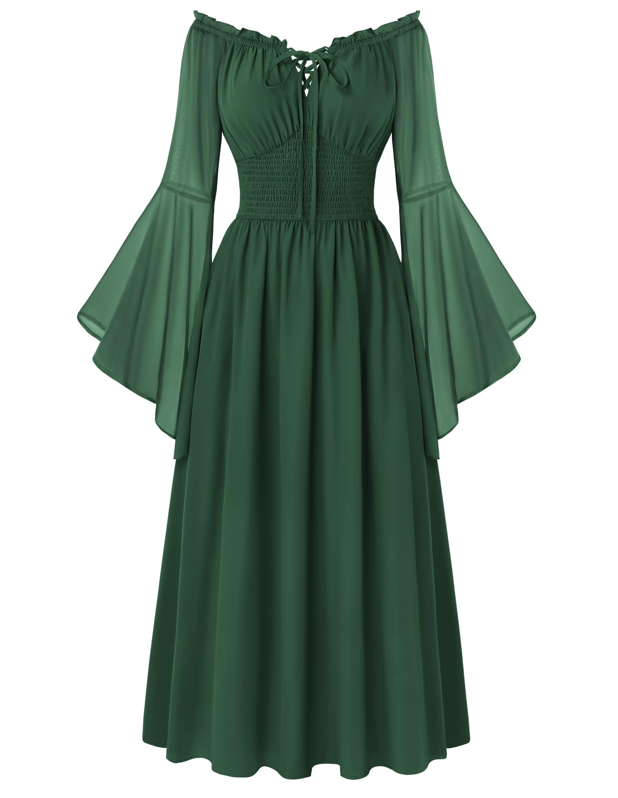 Scarlet Darkness Renaissance Dress Women Peasant Medieval Costume Off Shoulder Maxi Dresses with Pockets, Eden Green, M