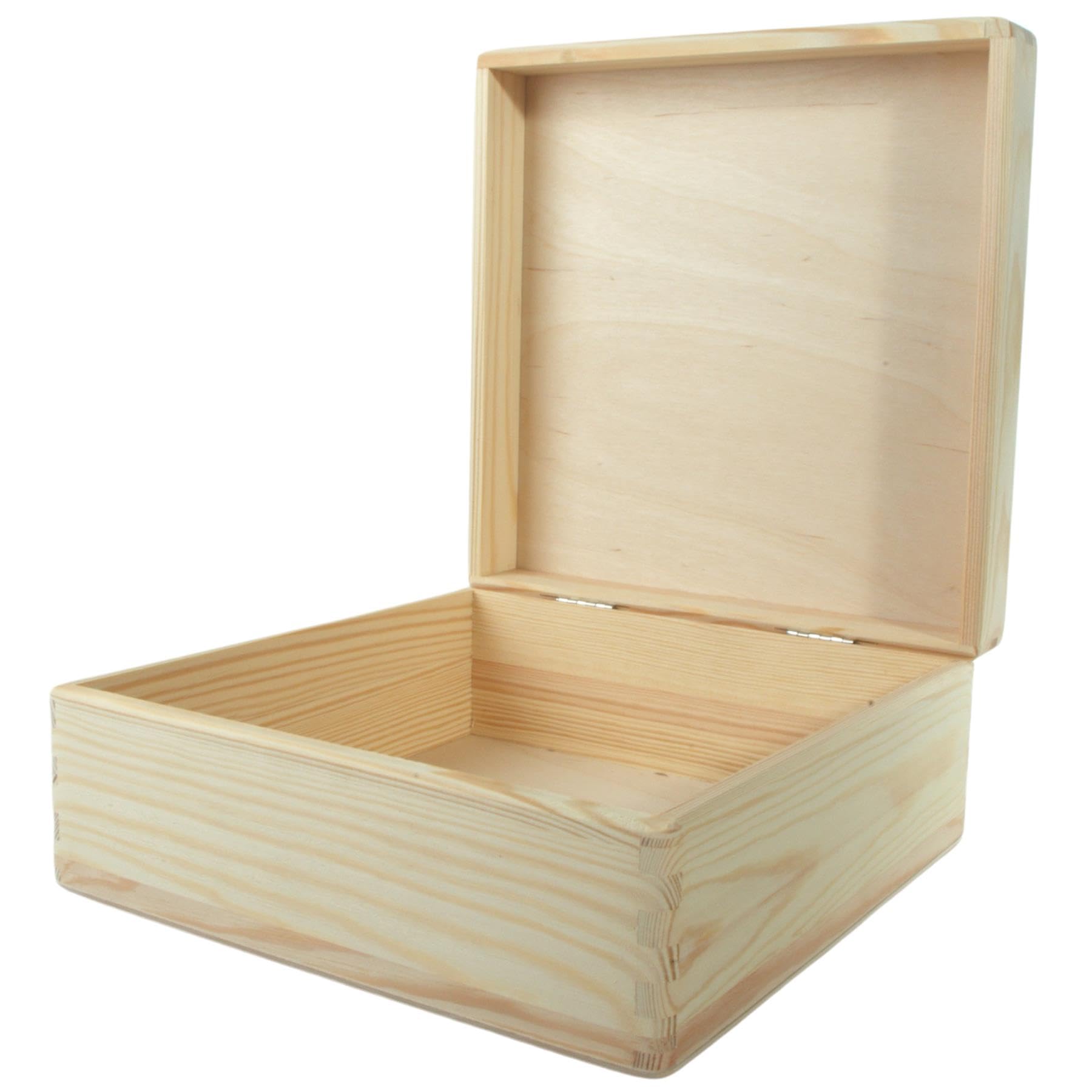 WooDeeDoo Medium Square Wooden Storage Box with Lid – Unfinished Pine Keepsake Craft Gift Chest for DIY Decoration Memory Tokens Letters Accessories Rustic Home Organisation – 25 x 25 x 10.5 cm