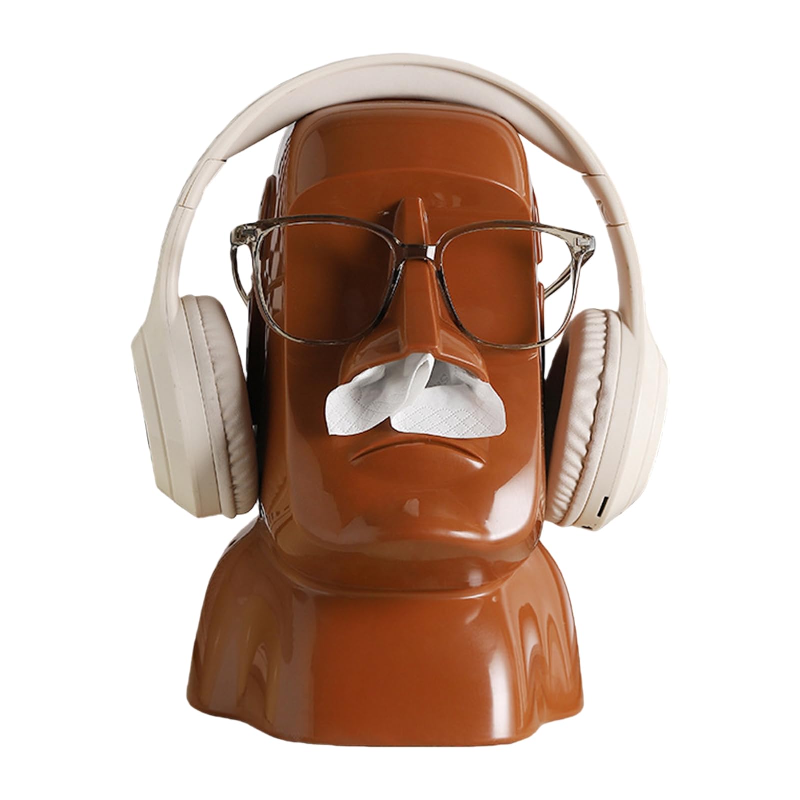 Glifora Moai Statue Tissue Box and Headphone Holder - Fun Tissue Box Cover, Desktop Eyeglasses Organiser, Decorative Tissue Holder for Home, Office, Bedroom and Desk