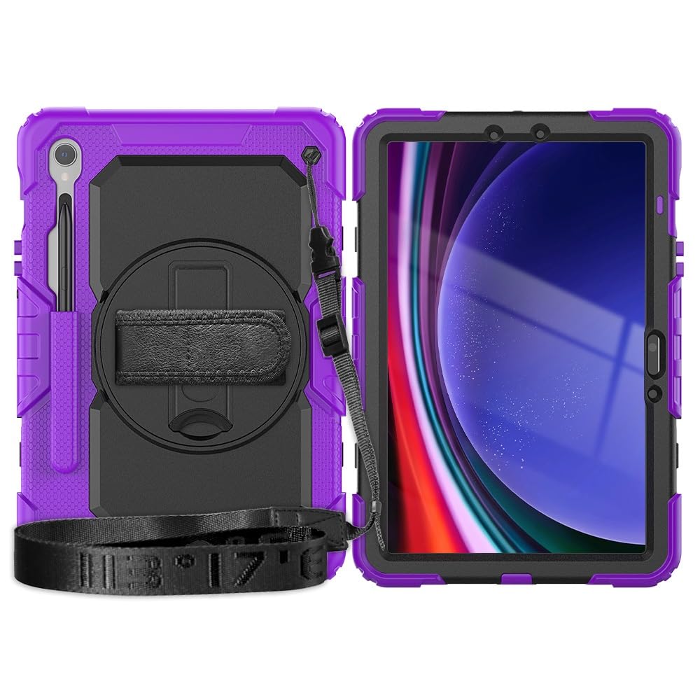Étui for Samsung Galaxy Tab S10 Lite (2025) 10,9 pouces SM-X400/X406B avec protection d'écran, [béquille] [bandoulière] robuste et résistant aux chocs, dragonne rotative à 360° bandoulière(Mor)