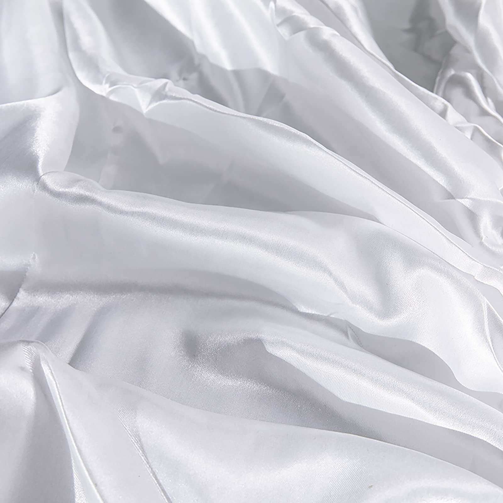 Jemiipee Spannbettuch Einfarbig Satin Seide Glänzend Betttuch Leintuch 200x200 cm für Matratzen bis 35cm Spannbettlaken Set 4teilig mit Bettlaken, Spannbettuch, 2 Kissenbezüge - Weiß