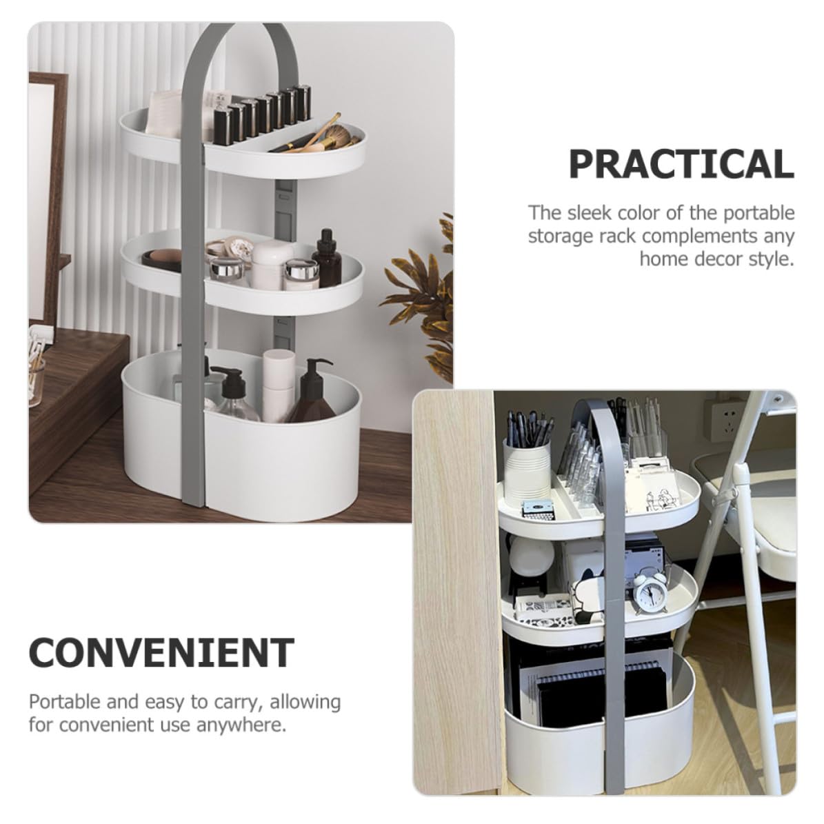 Ciieeo Scaffale Ripostiglio Portatile a Tre Livelli in ABS Bianco
