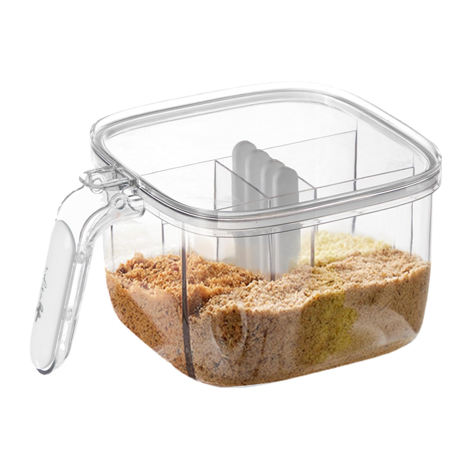Organizer Spezie da Cucina 4 Scomparti con Coperchio e Cucchiaini