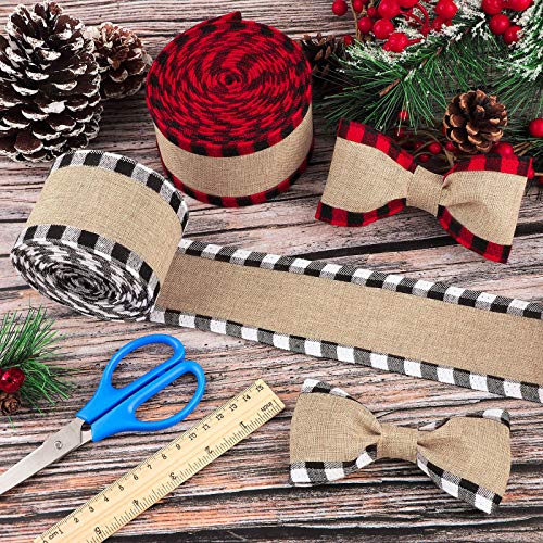 Uratot 2 Rolls Christmas Buffalo Wired Edge Ribbons Plaid Ribbon Fabric Craft Ribbon Natural Wrapping Ribbon With Checked Patterns For Diy Craft Christmas Decoration, Red And Black, White And Black #TOP3