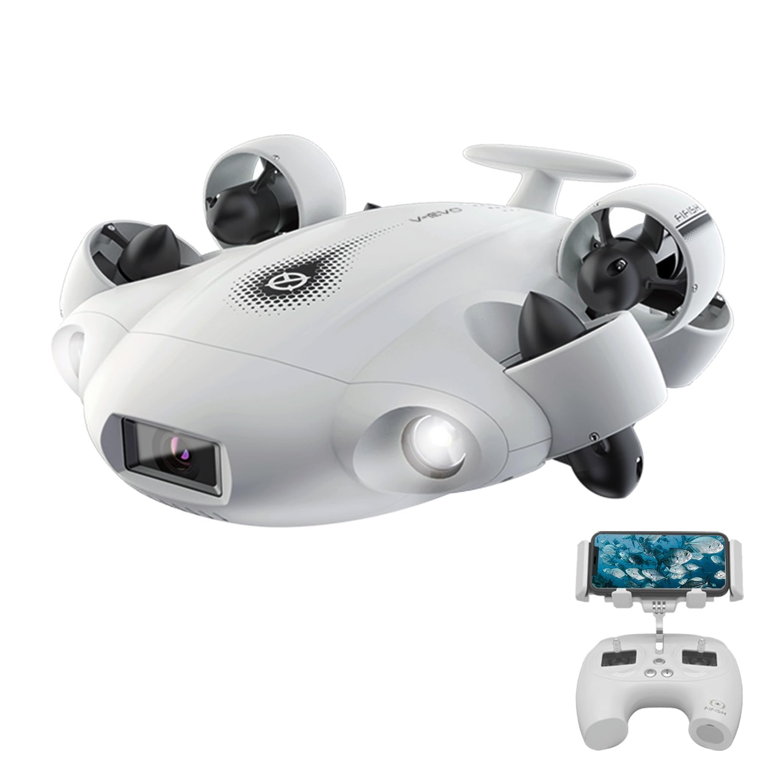 FIFISH V-EVO 4K60FPS Underwater Drone with AI Vision Lock, QYSEA 360° Omnidirectional Movement Underwater ROV with Depth Hold, Portable Robot with VR Control, 166° UWA, App Control (330ft Dive)