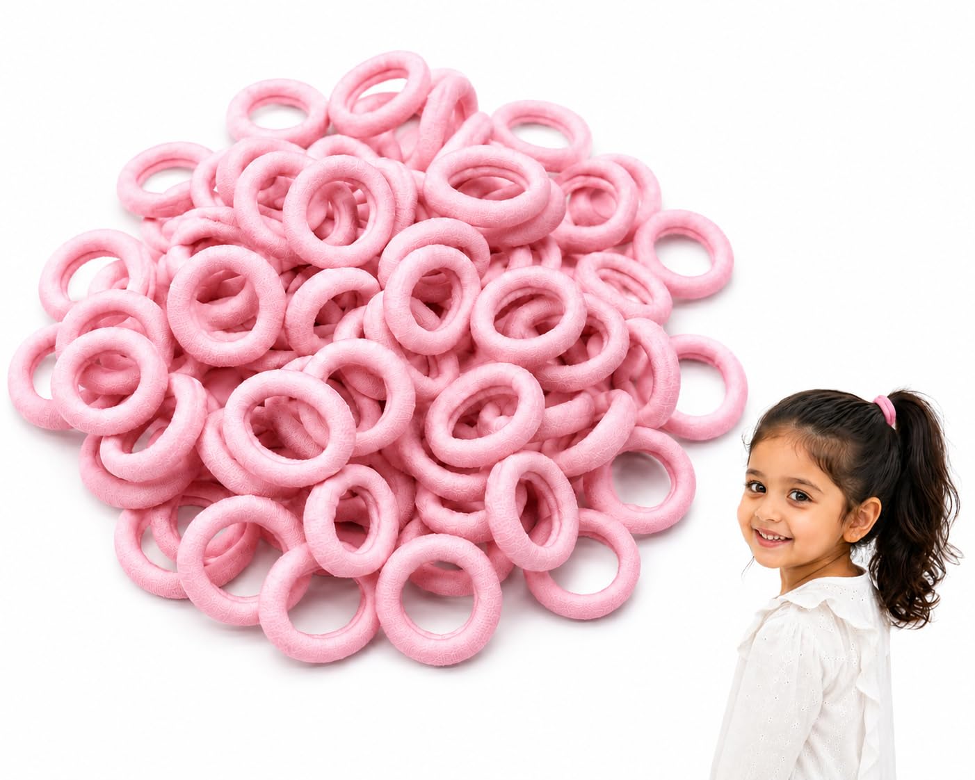 Baby Hair Ties for Girls and Kids Soft Premium Cotton Mini Hair Elastic Rubber Bands Stretchable No Damage Non-Slip Small Ponytail Holder Tiny Hairband (Pack of 100) (Pink)-image-46