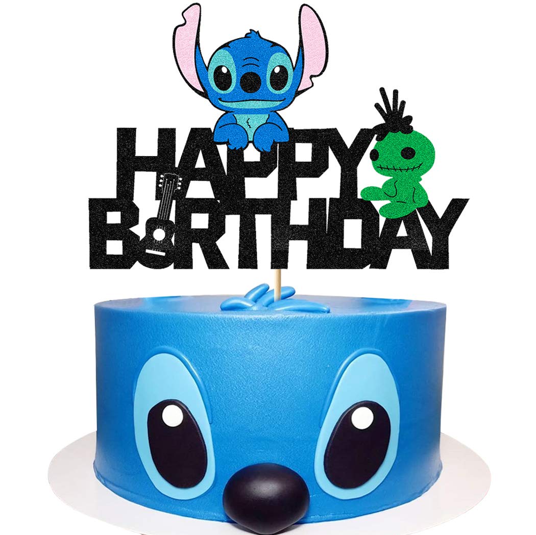Vivicraft Cake Decor for Sch Cake Toppers Birthday, Glitter Happy Bithday Cake Topper for Disney Cartoon Lilo and Sch Theme Party Decor, Boys Girls Kids Birthday Party Decorations (6.