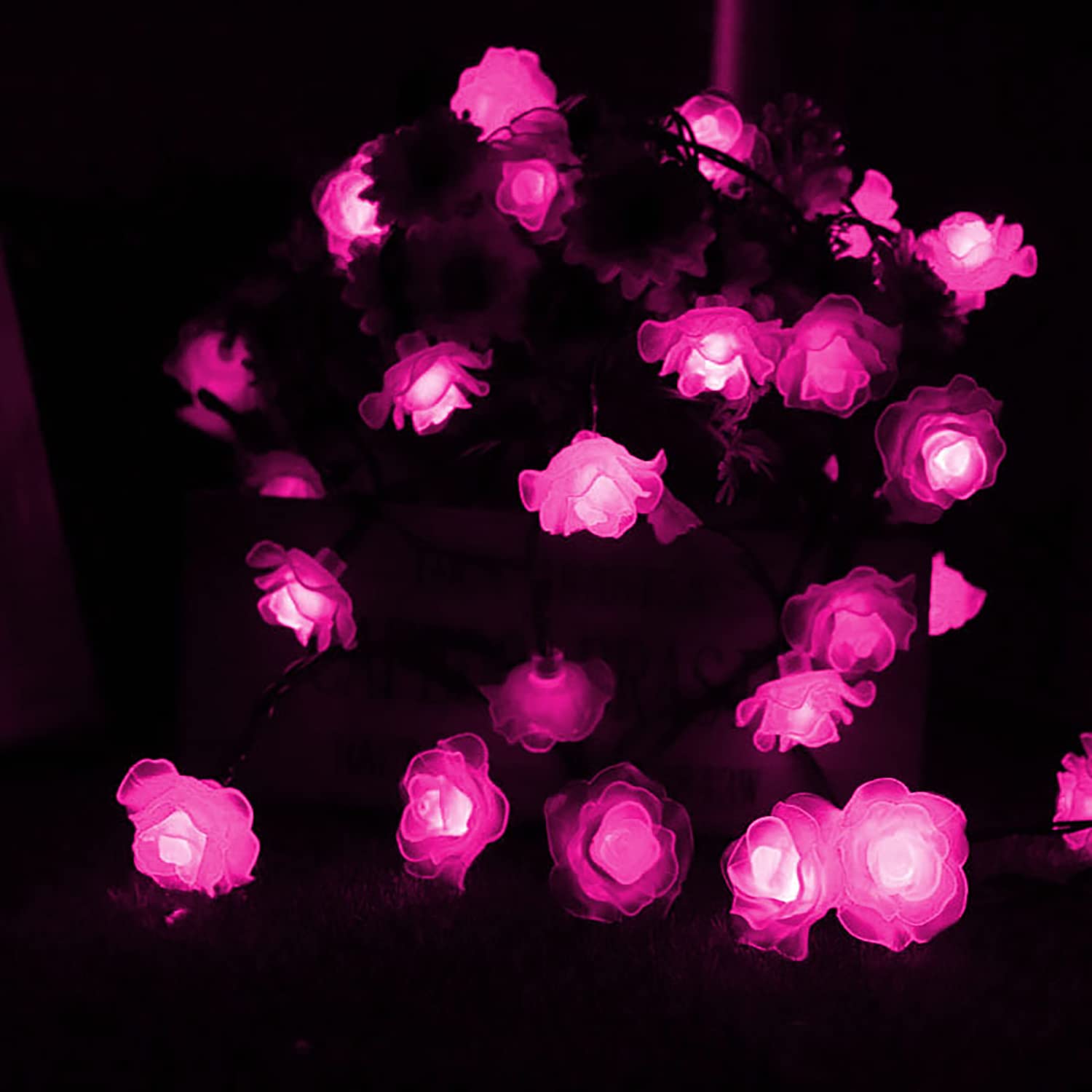 Solar Flower String Lights,WONFAST Waterproof 20LED Rose Flower 2 Mode Solar Starry Lighting Christmas Fairy String Lights for Gardens Path Homes Wedding Party Decor(Rose-Pink)