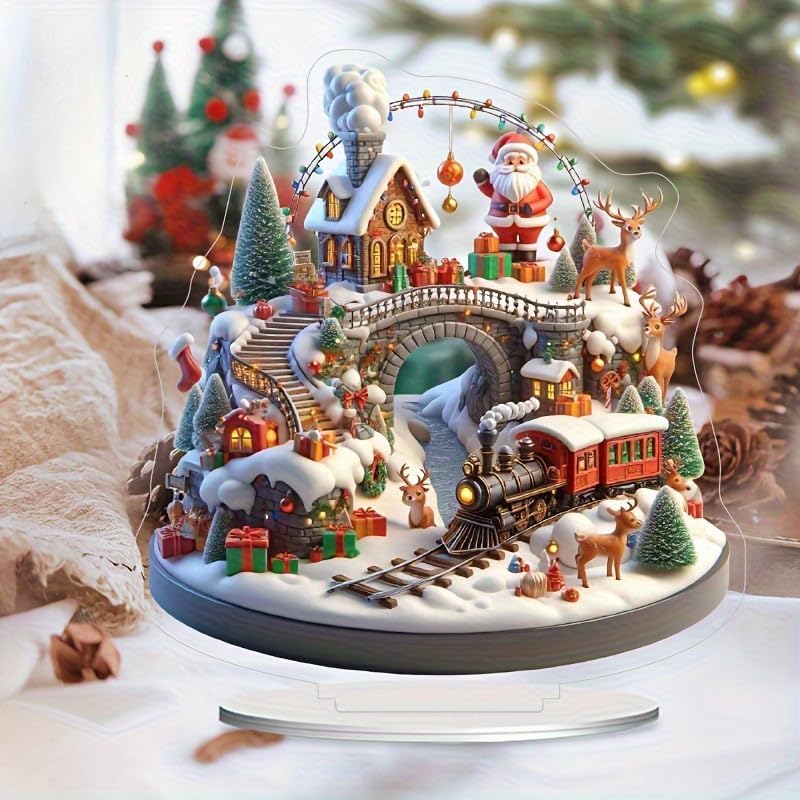 Miniatura 6 de 3 piezas de decoraciones navideñas, figuras de acrílico plano 2D, regalos de Papá Noel para amigos, interiores, oficina (reno de Navidad + mini tren