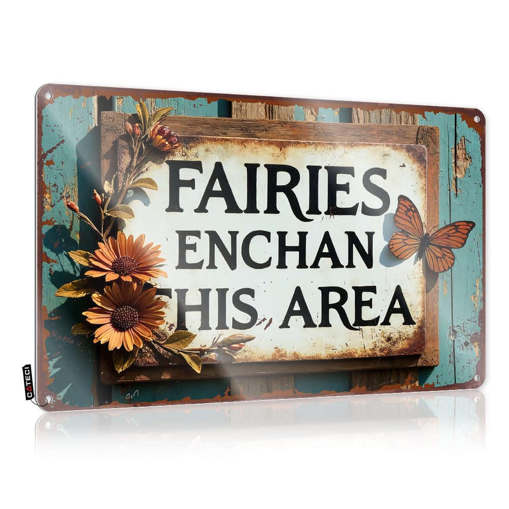Sujd Men's Colour Homeschool Decor Funny Tin Sign Caution Decoration Retro Metal/Street Wall 2Pcs - Lake For Home Fairies Enchant This Area