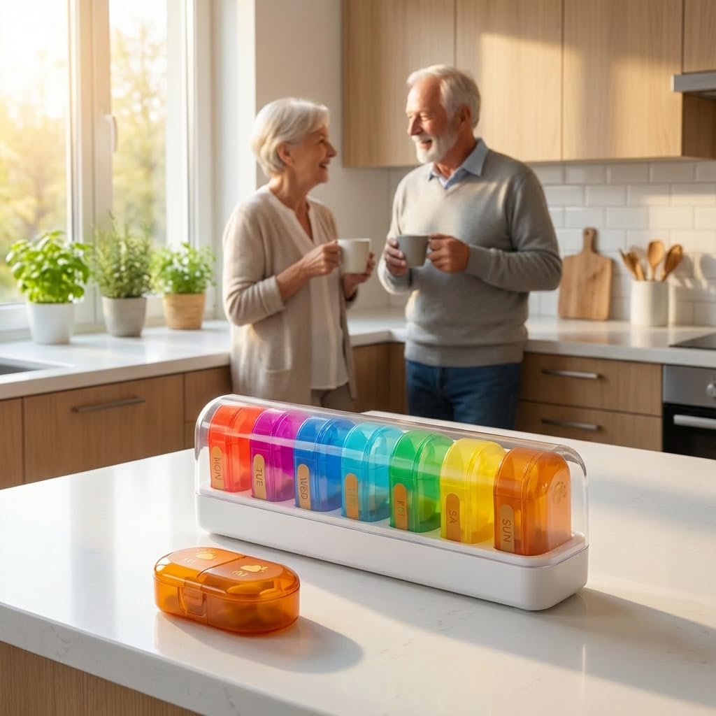 POPCUBE Weekly Medicine Organizer Box 7-Day 2 times a day, XXL Large Pill Organizer, Cute and Colorful Pillbox, Pill Organizer Box with Clear Lids for Vitamin, Medicine, Supplement, Fish Oil (Multicolor) 3