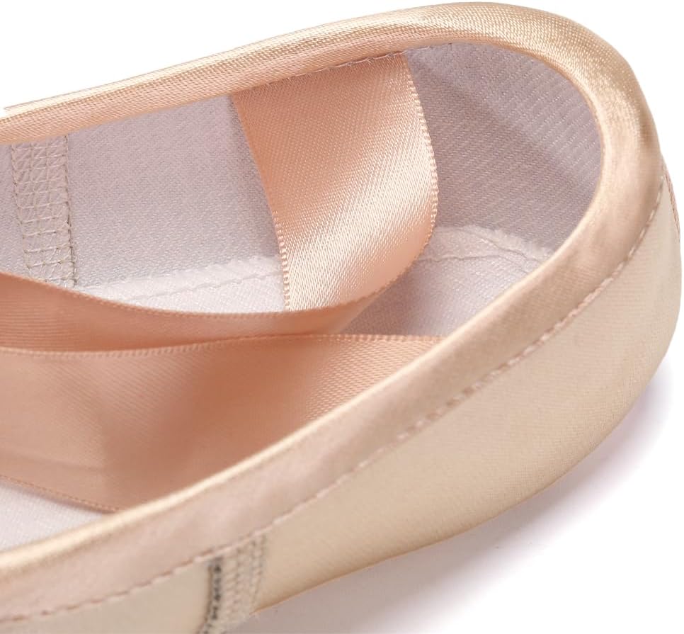 SWDZM Professional Ballet Pointe Shoes Satin for Women Leather Sole Ballet Pointe Dance Shoes with Toe Pads