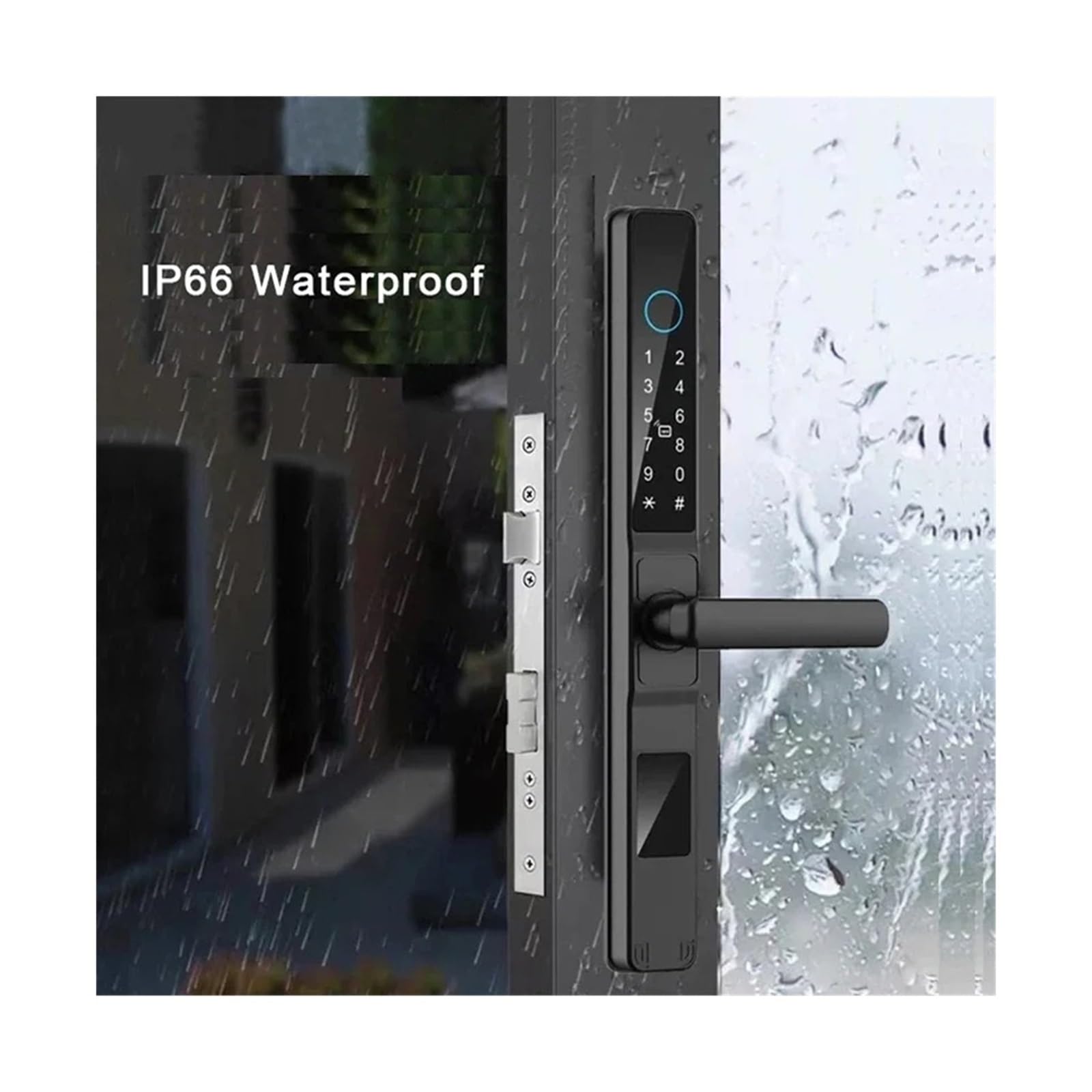 cerradura inteligente, Cerradura De Puerta Corrediza Aluminio Con Tarjeta Contraseña Y Huella Dactilar, Resistente Al Agua, Aplicación Wifi, For Exteriores, Función Tirar Empujar(B-3585 Sliding-Long)