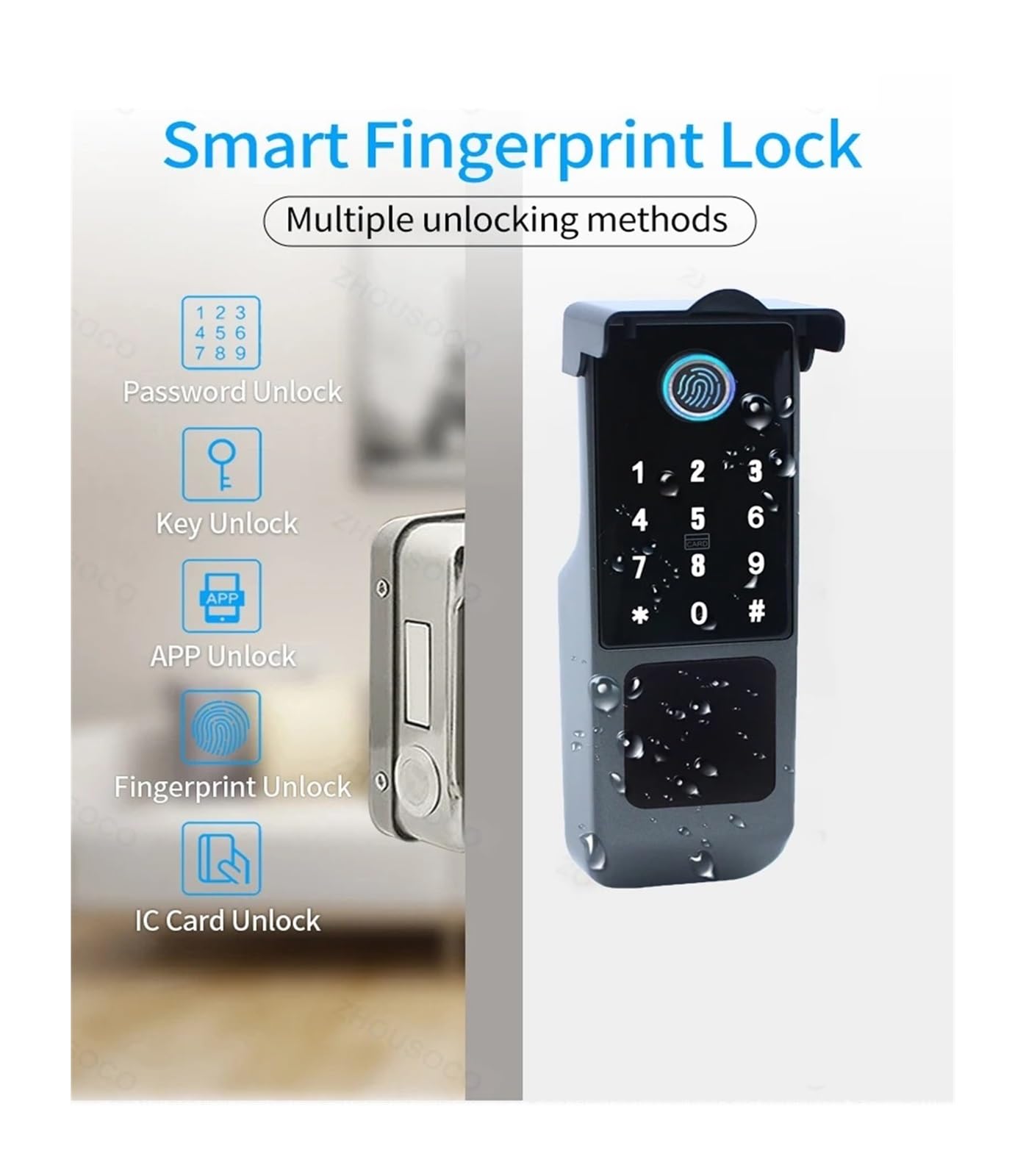 Serrure intelligente, Serrure Électronique Numérique For Porte De Jardin, Étanche, Avec Application Et Wi-Fi, Double Face, Empreinte Digitale, Carte À Code Verrouillage Par(A-1)