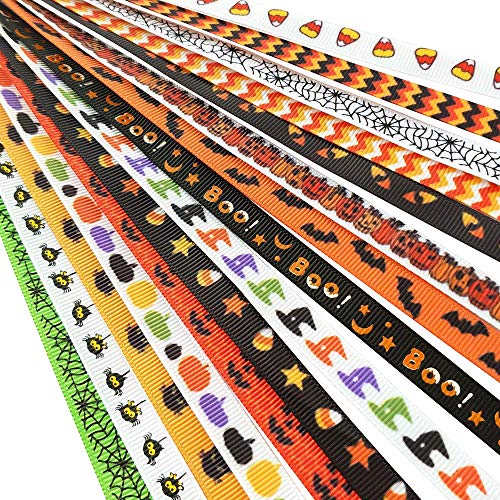 Chenkou Craft Assorted 15 Yards 3/8 (10mm) Grosgrain Ribbon DIY Craft Accessory Halloween Ribbons