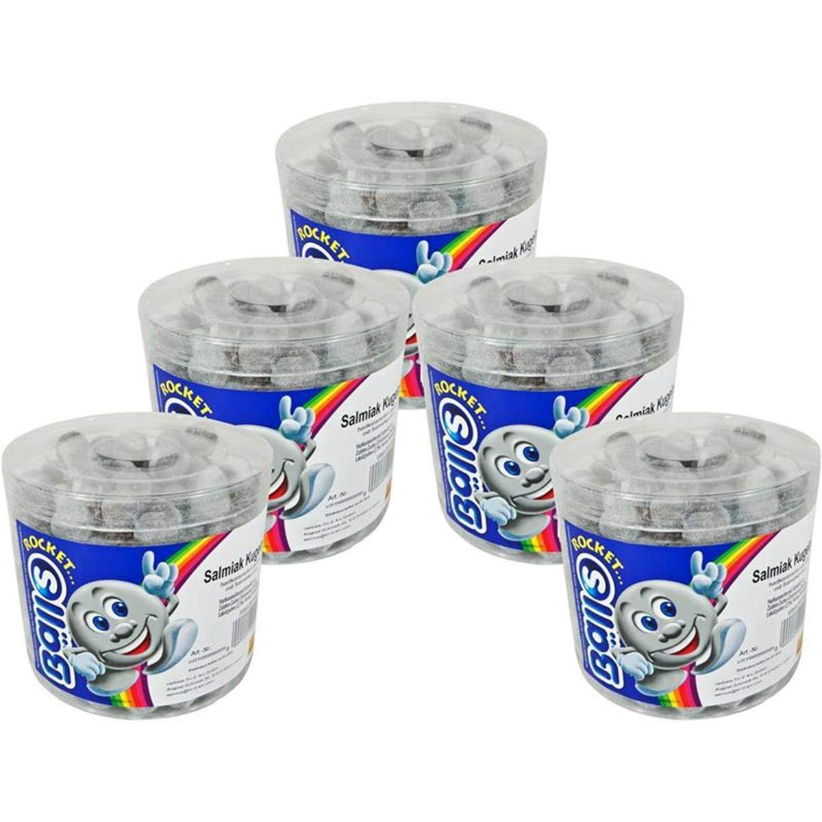 Rocket Balls Salmiak Kugeln 200 Stk. in der Dose Hartkaramelle mit Salmiakpulver (5er Pack)