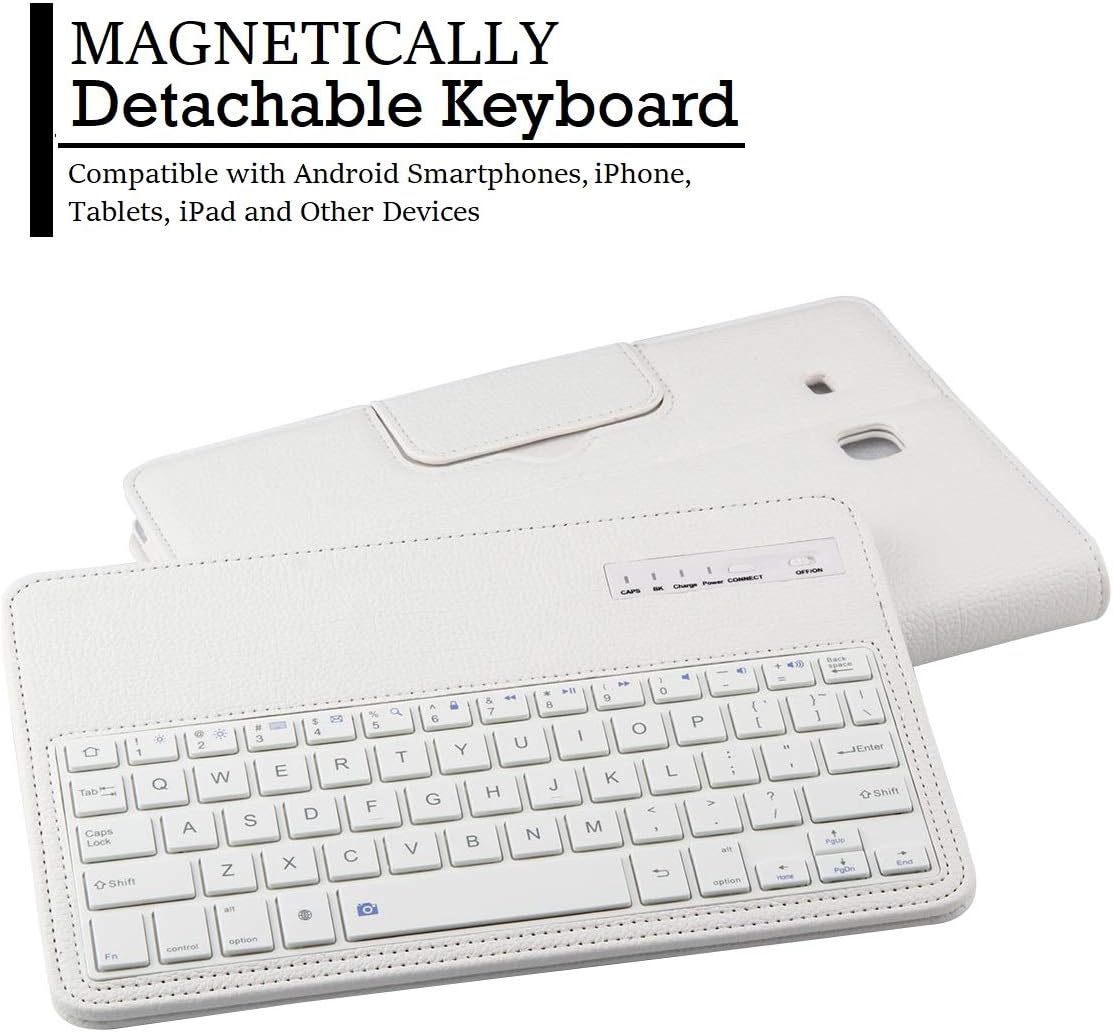 Galaxy Tab E 9.6 Keyboard Case with Screen Protector & Stylus, REAL-EAGLE Separable Fit PU Leather Case Cover Magnetically Wireless Keyboard for Tab E 9.6 Inch SM-T560, T561, T567,White