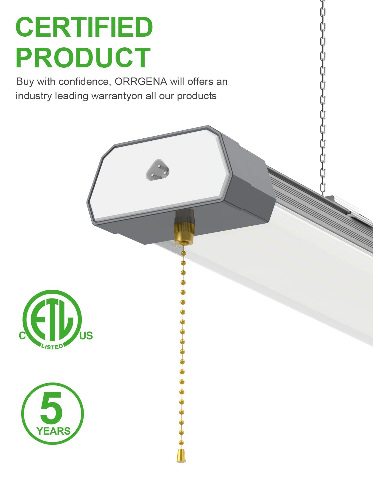 4Pack LED Shop Lights Linkable 4FT 100W 13000lm 5000K Super Bright Shop Lights with US Plug Cable ETL — view 6