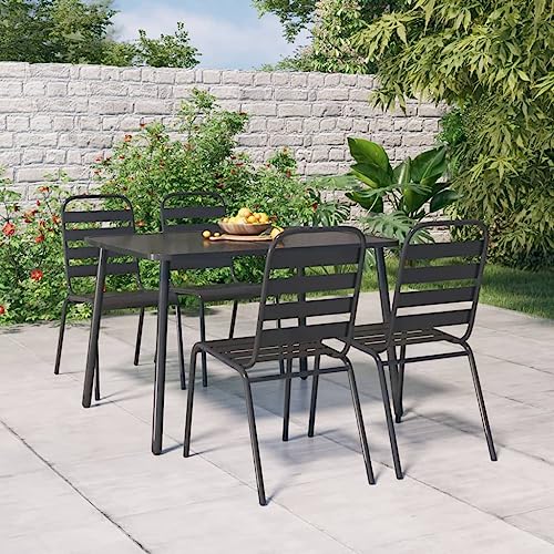 Mimdixy Conjunto de comedor al aire libre, 5 piezas, color antracita, acero, balcón, salón, para balcones, interiores y exteriores, terraza, patio trasero