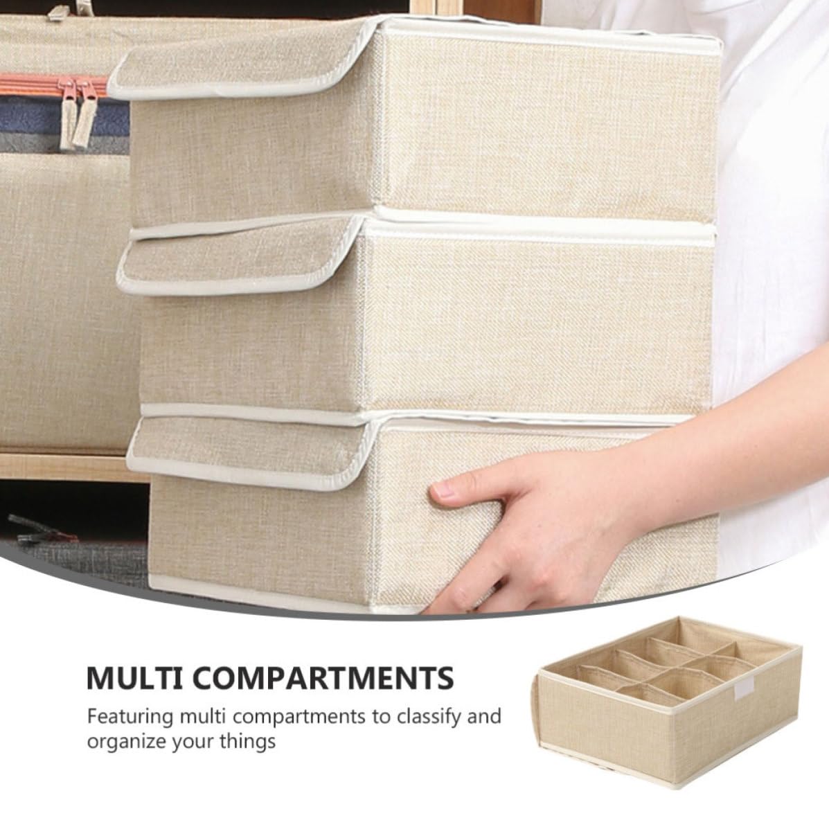 Alipis 3 Unterwäsche Organizer Kasten mit 8 Fächern, Stoff, Khaki