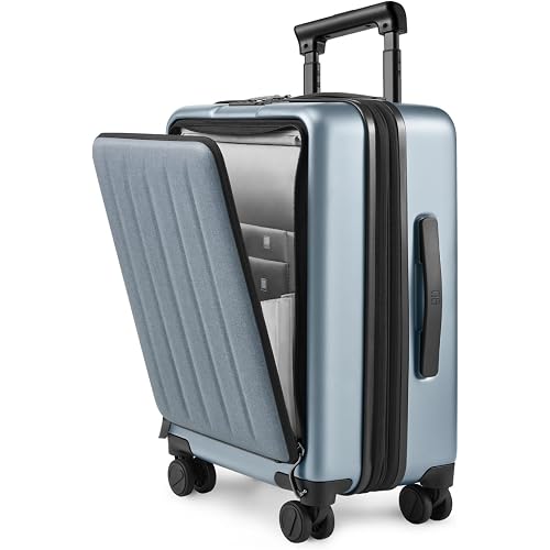 NINETYGO Carry On Luggage 22X14X9 Airline Approved with Front Pocket, 20 Inch Luggage with Front Compartment, Expandable, Double Spinner Wheels, Hardsided PC, TSA Lock (Shadow, Seine Max)