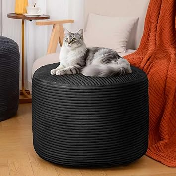 Round Ottoman Foot Rest Pouf for Living Room Couch - Soft Plush Hassock