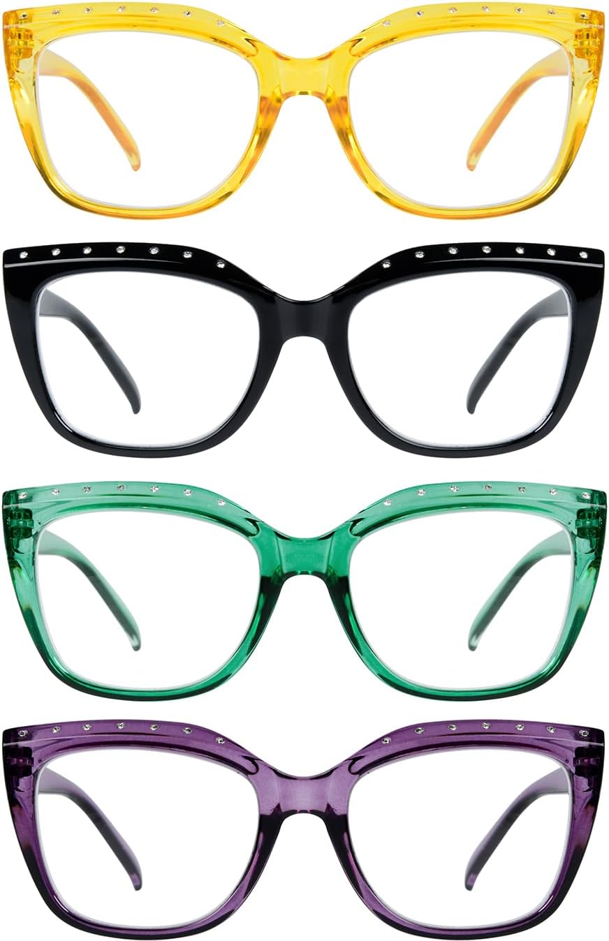 Eyekepper 4-Pack Reading Glasses for Women Rhinestone Readers Cat-eye Eyeglasses +3.50