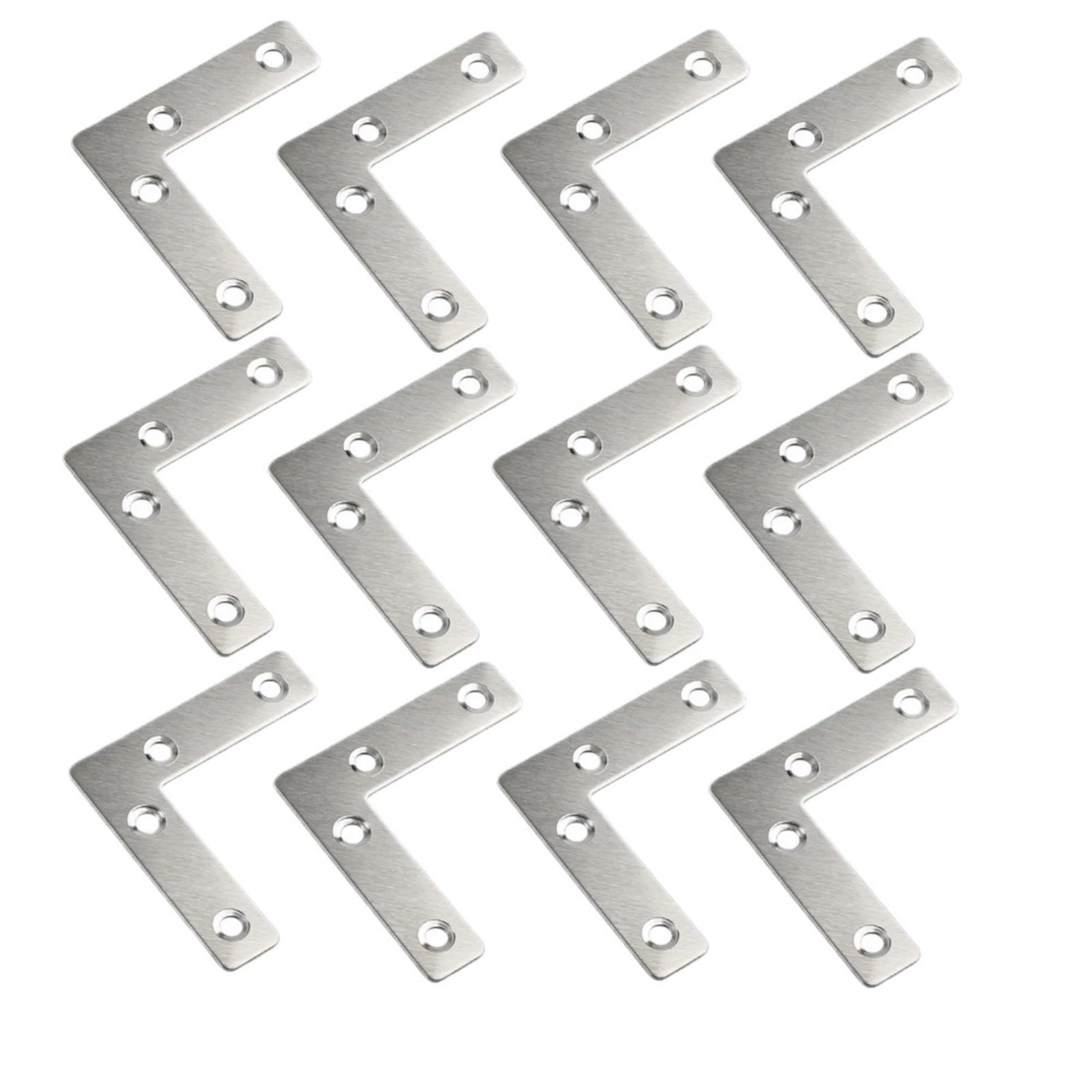 Rrypbovg Chrome L Brackets Stainless Steel Corner Extrusion Plate Fastener L /T 12Pcs Connection Heavy Duty Flat Angle Brace(Chrome)