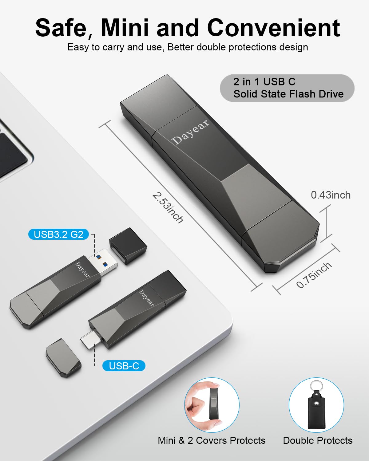 512GB USB C Flash Drive, Dayear Stick USB 3.2 Stick de Almacenamiento con velocidades de Transferencia de hasta 500 MB/s para i-Phone 15/15 más/15 Pro/15 Pro MAX/USB-C iPad/Android/Laptop/Mac