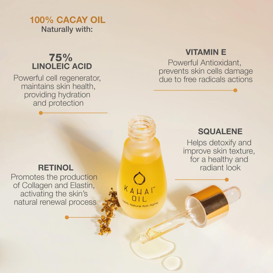 Kahai Olejek – 15 ml – 100% naturalny olejek do twarzy zapobiegający starzeniu się skóry – bogaty w naturalną witaminę E, retinol i kwas linolowy – nawilżający – nadaje skórze promienny blask, bez
