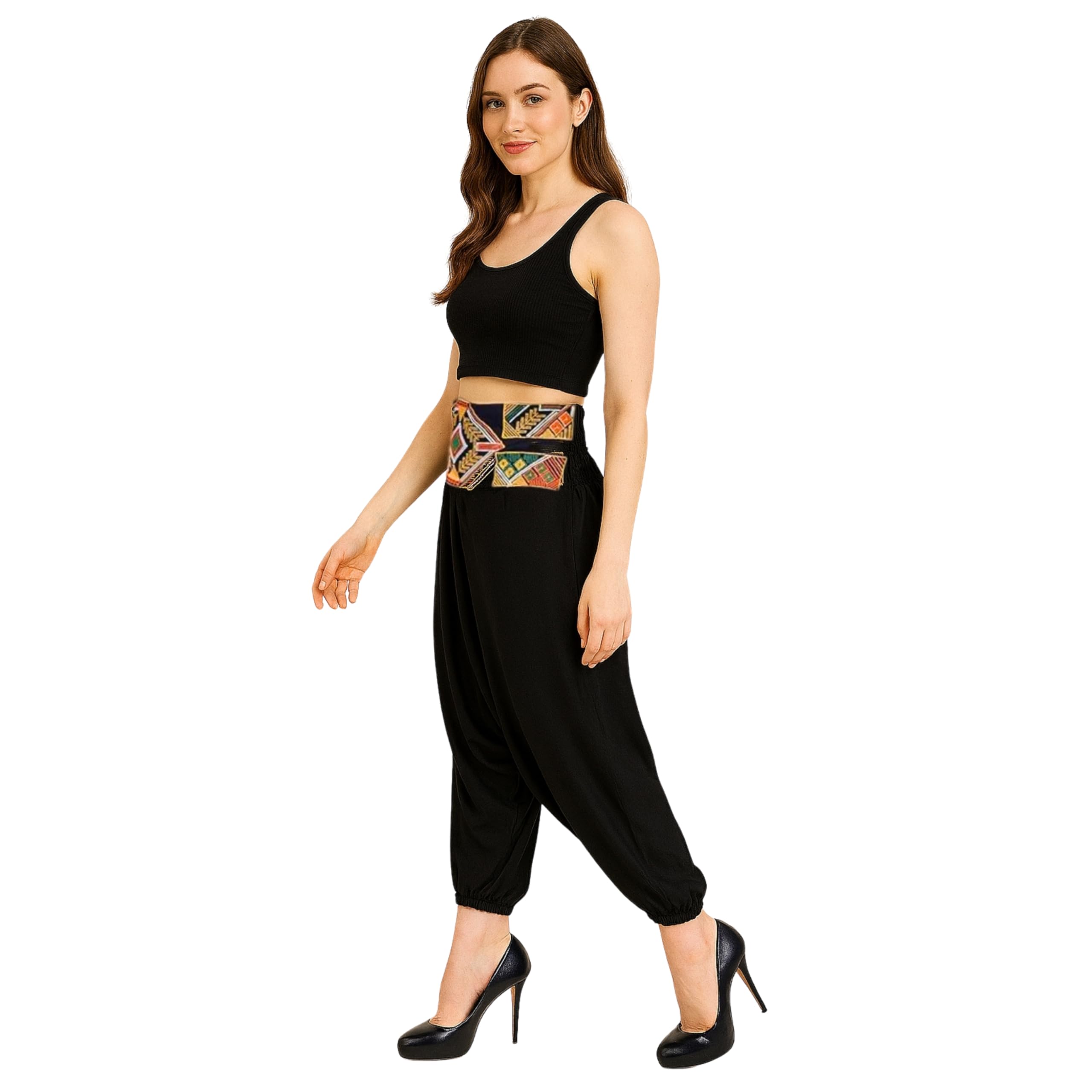 LUJOSO Women High Rise Harem Pants | Stylish Afghani Salwar | Rayon Fabric Pants Loose Fit for Yoga & Dancing | Waist Size 22 to 42 Inches, Free Size (in, Alpha, L, Regular, Black) 3