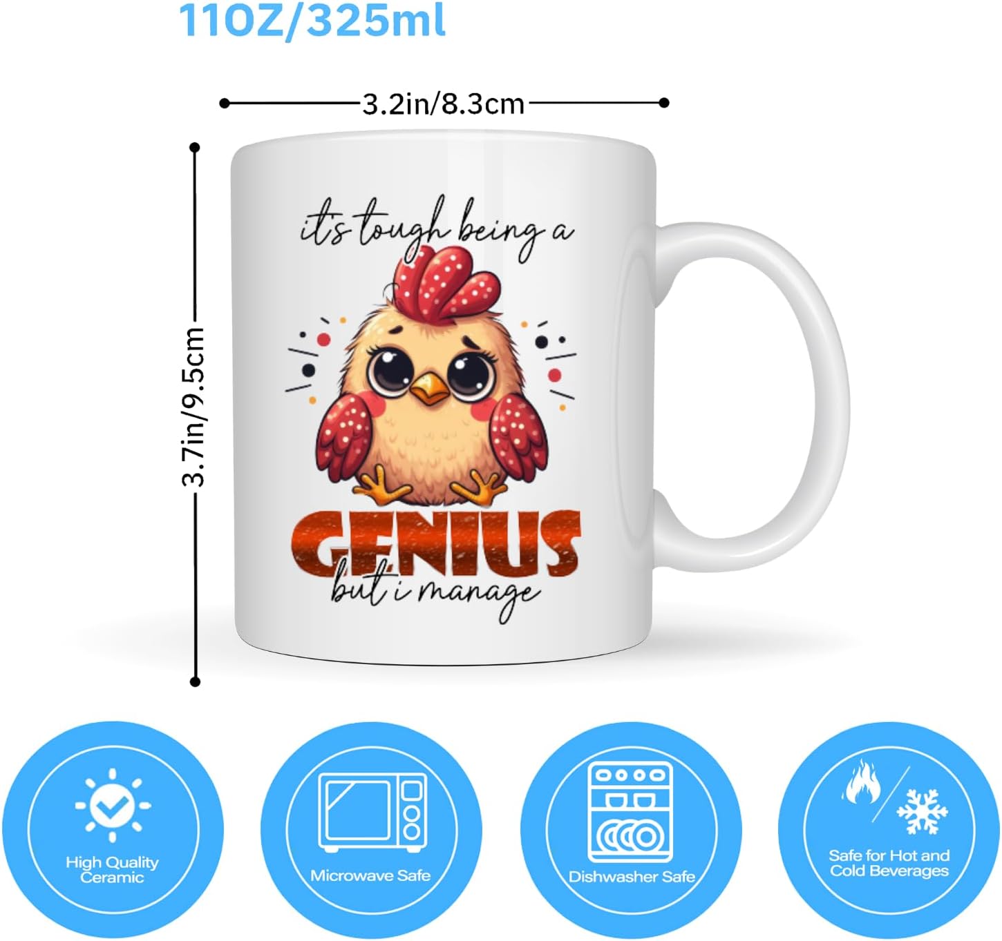 It's Tough Being a Genius But I Manage Funny Coffee Mug 11oz, Sarcastic Humor Novelty Mug, Double Sided Printed White Ceramic Cup for Smart Friends, Office Gifts image 2