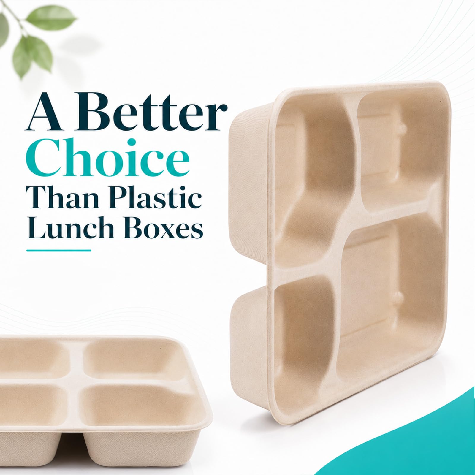 Kaderron Recipientes compostables para alimentos con tapas, 4 compartimentos, paquete de 25 unidades, biodegradables, desechables, a prueba de fugas y apto para microondas para servicio de alimentos