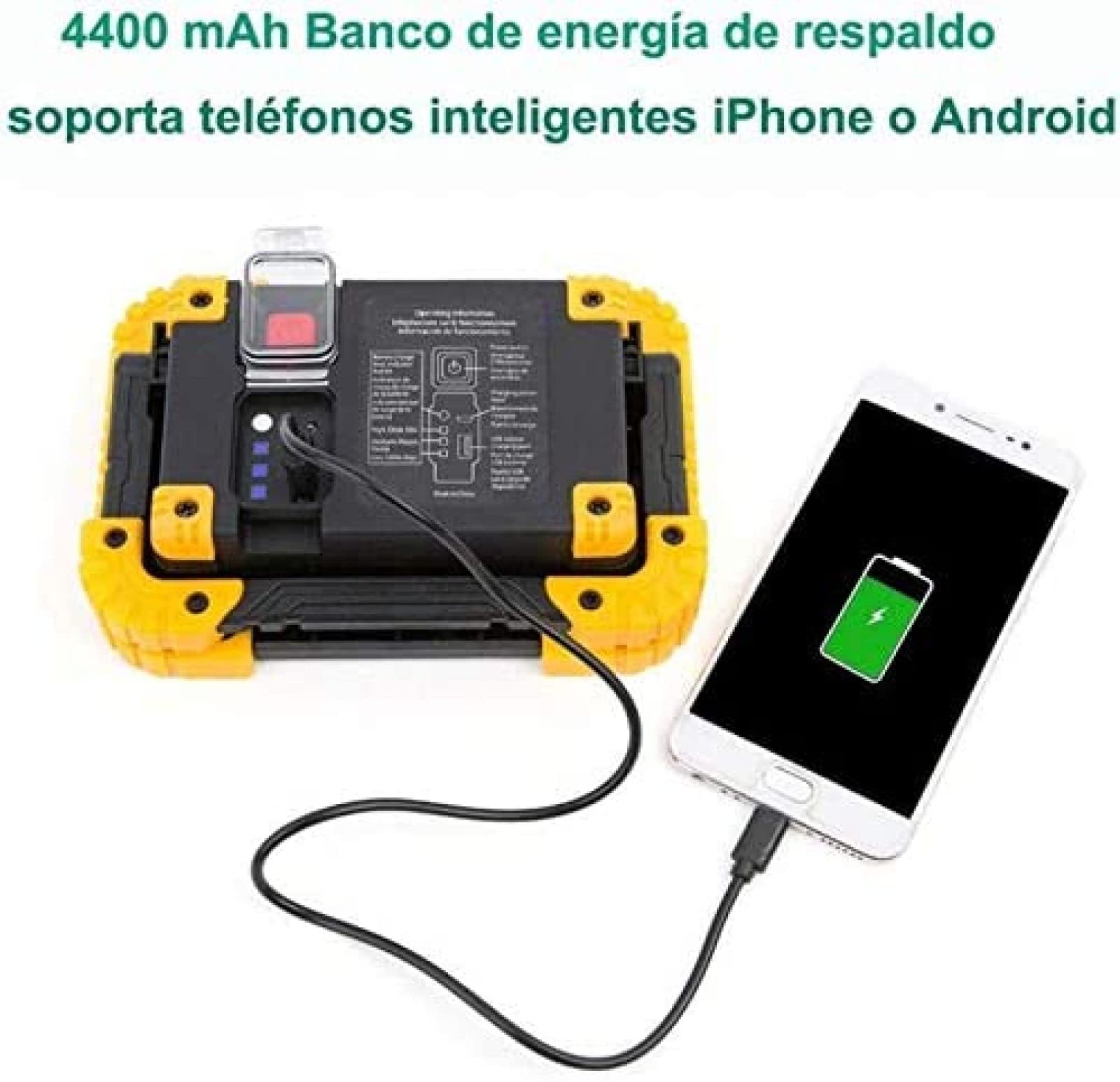 Luz de trabajo LED portátil de 30W 800LM, luces de inundación con baterías de iones de litio recargables incorporadas USB, 3 modos de brillo, IP55 impermeable al aire libre para acampar, ca