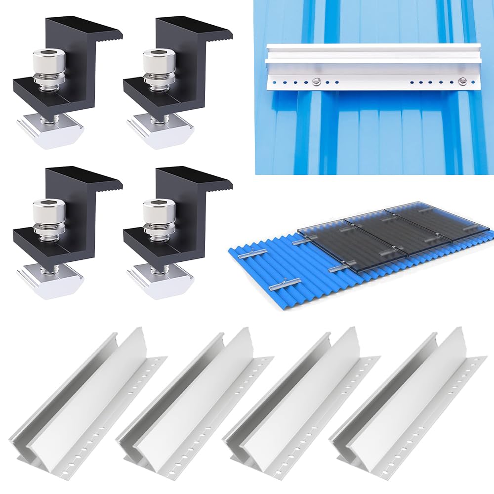 Solar Panel Mount Set, Aluminium Solar Panel Mounting, 20 Cm Trapezoidal Sheet Metal Flat Roof Photovoltaic Mounting Rail, Solar Panel Mount Mounting System For 30-35 Mm Modules