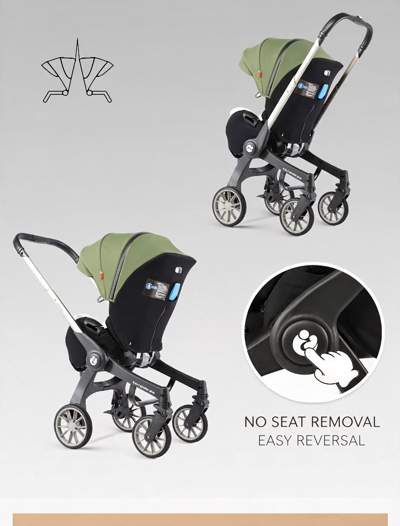 Passeggino per Bambini 4‑in‑1 Pieghevole Leggero Compatto, Seggiolino Auto, Navicella e Ovetto, Manubrio Regolabile per Neonati，nero