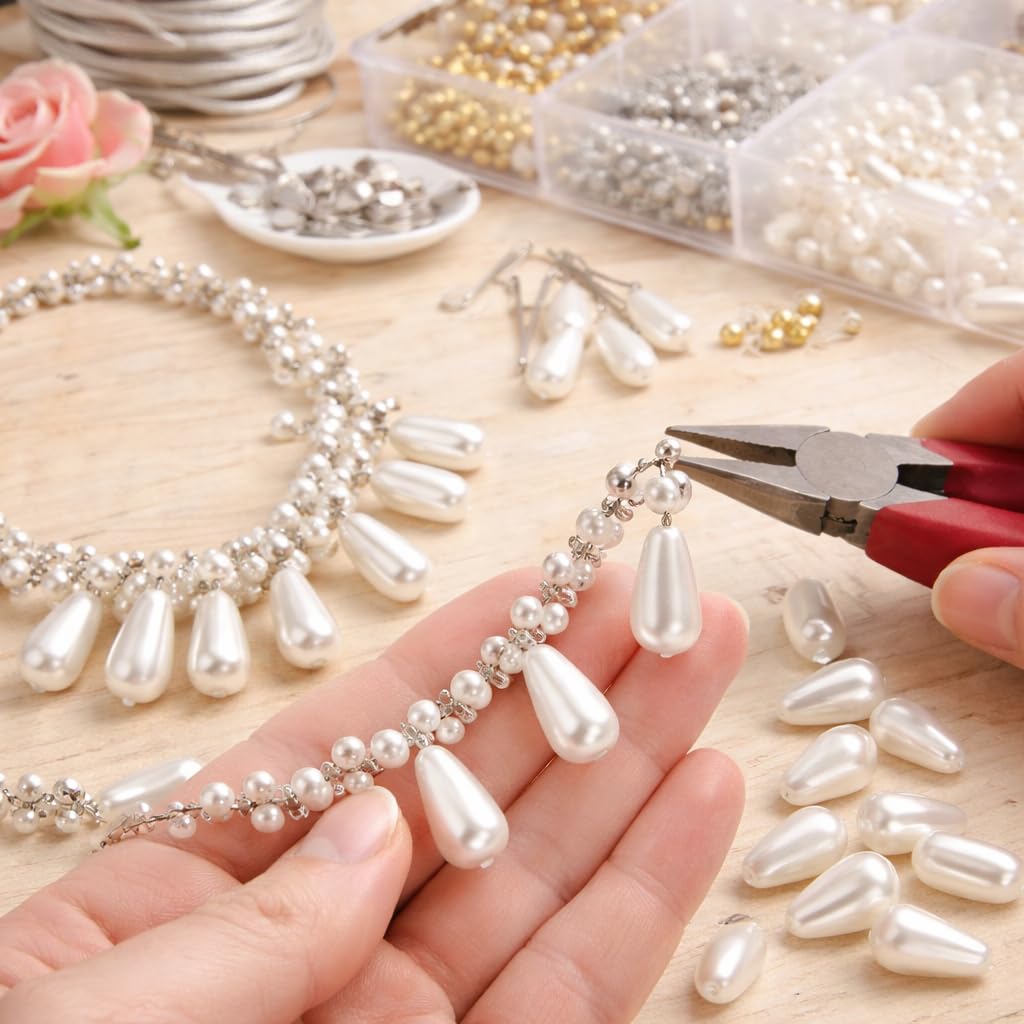 Perline coltivate in imitazione di perle di madreperla, 300 pezzi, 8 x 4 mm, perle sintetiche, per matrimoni, feste, gioielli fai da te