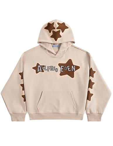 Aelfric Eden Applique Embroidery Eden Star Hoodie Unisex Oversized Hooded Sweatshirt Long Sleeve Pocket Pullover - X-Small - Khaki